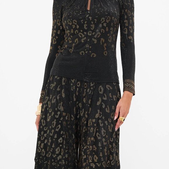 Bedazzled Long-sleeve Cut Out Jersey Crystal Leopard Top in "Mosaic Muse" - Picture 6 of 8